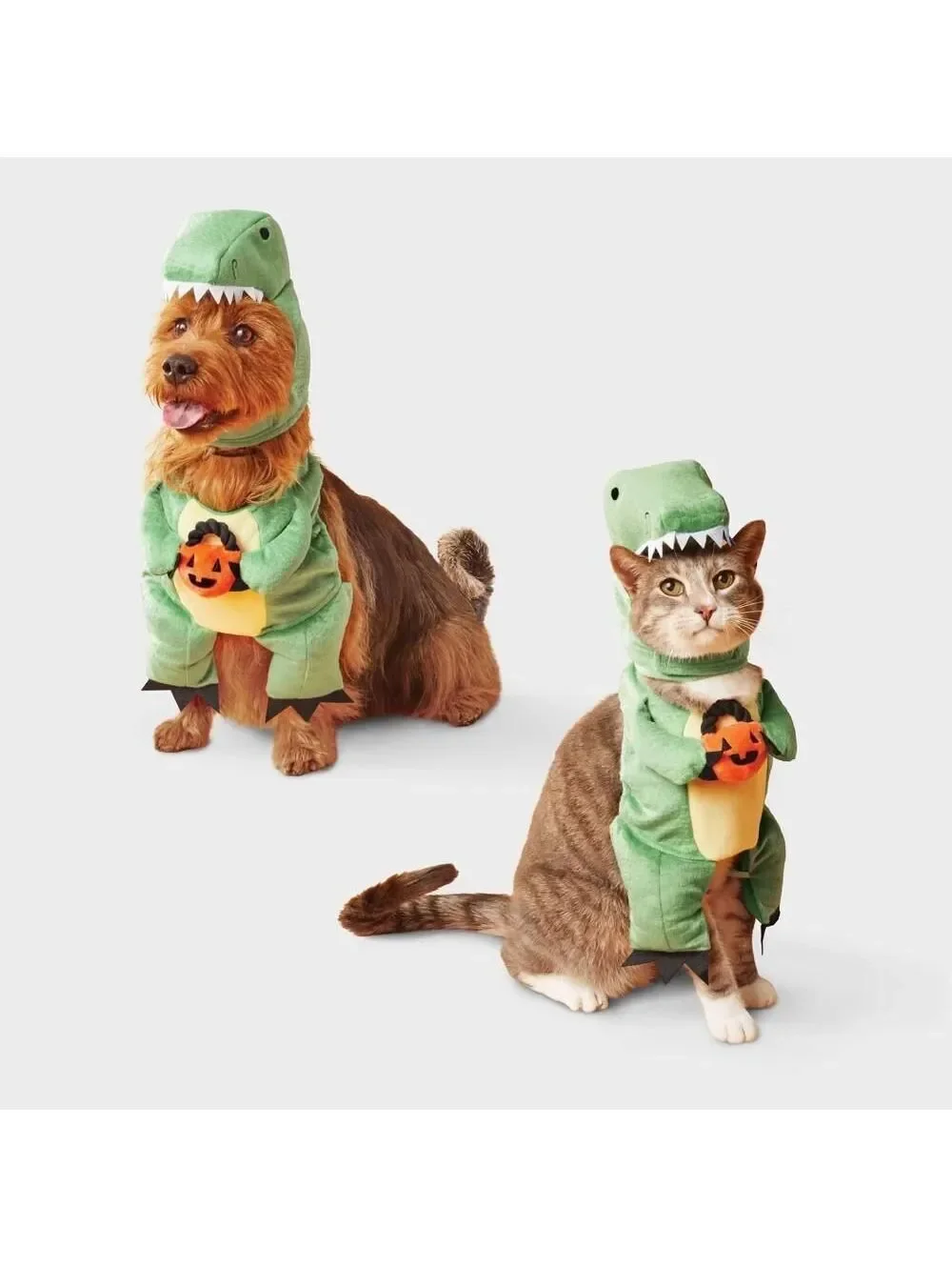 Dino with Pumpkin T-Rex Pail Dog and Cat Costume - Boots & Barkley Light Green S